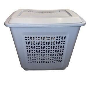 Vintage Rubbermaid Laundry Hamper Basket Tulip Floral Clothes Hamper Light Blue